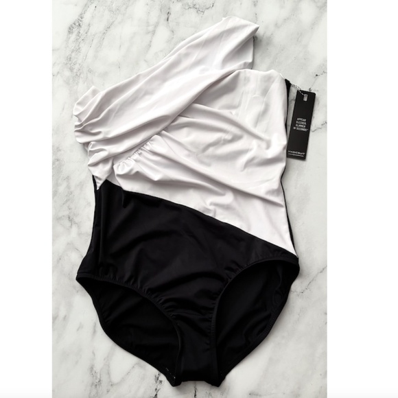 Magicsuit Nwt Black White Color Block One Shoulder Goddess One Piece Swimsuit 14 - Picture 1 of 4